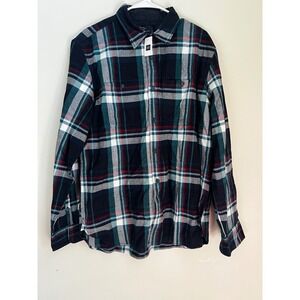GAP‎ Mens XL Flannel Shirt Plaid Long Sleeve Button Up Midnight Green Red NWT